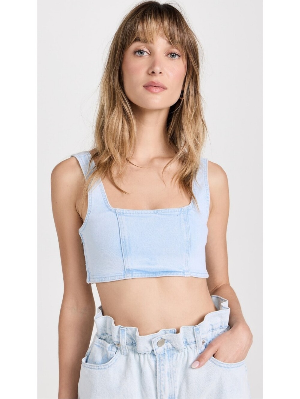 🆕️ Good American Denim Sports Bra Sz XS Light Blue 453 Beach Baddie Resortwear